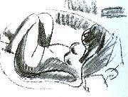 Ernst Ludwig Kirchner Reclining nude in a bathtub with pulled on legs - black chalk oil on canvas